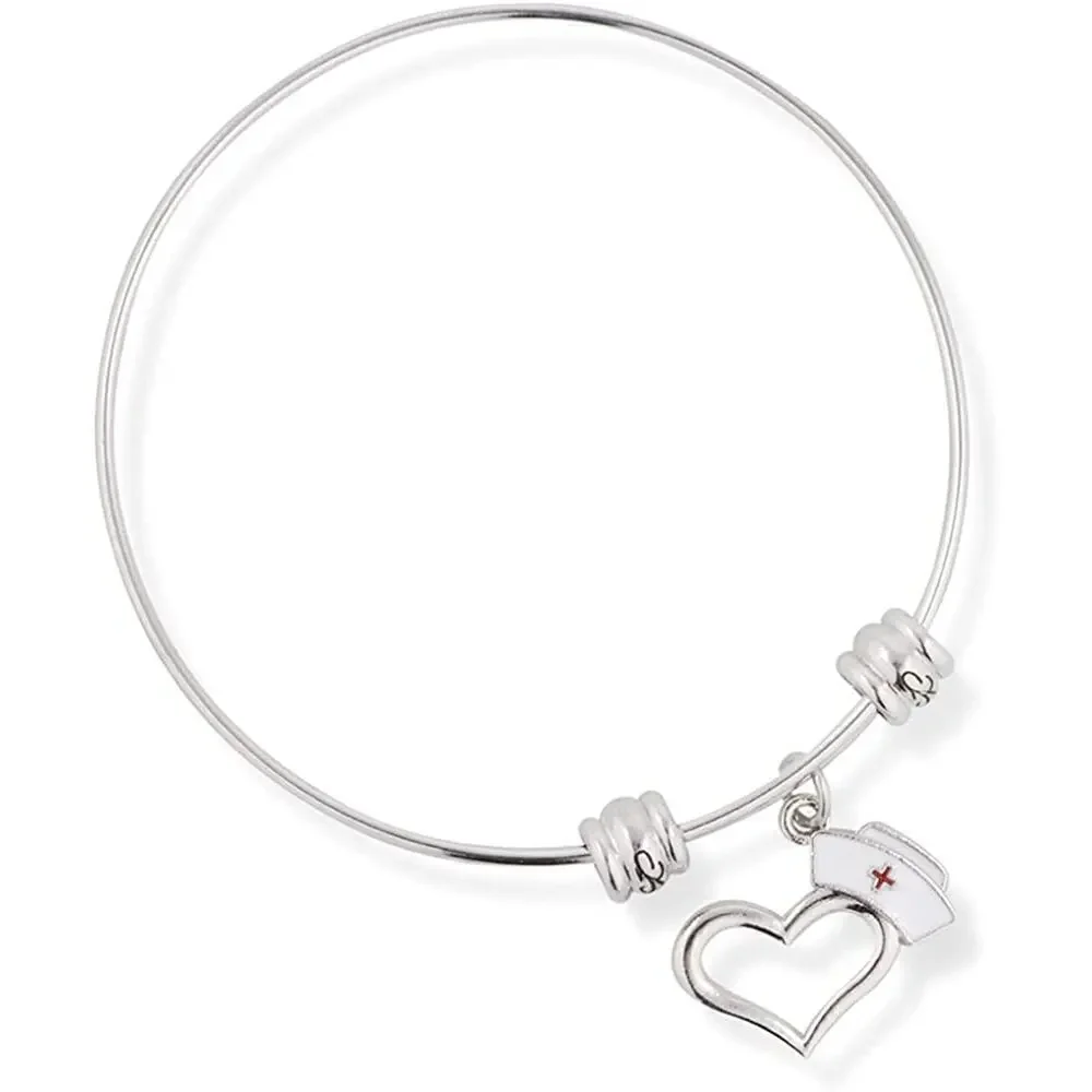 Nurse Hat on Heart Fancy Charm Bangle Bracelet Jewelry